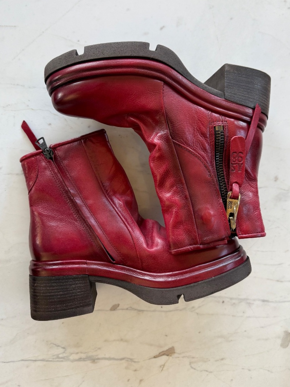 New A.S.98 Eire Ankle Zip Leather Boots Red - Picture 9 of 16
